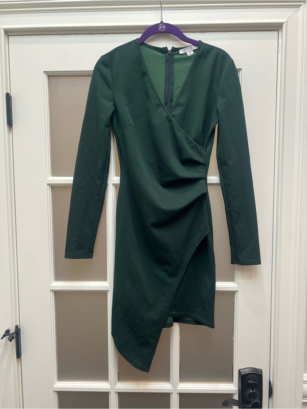 Long Sleeve Forest Green Wrap-Style Dress